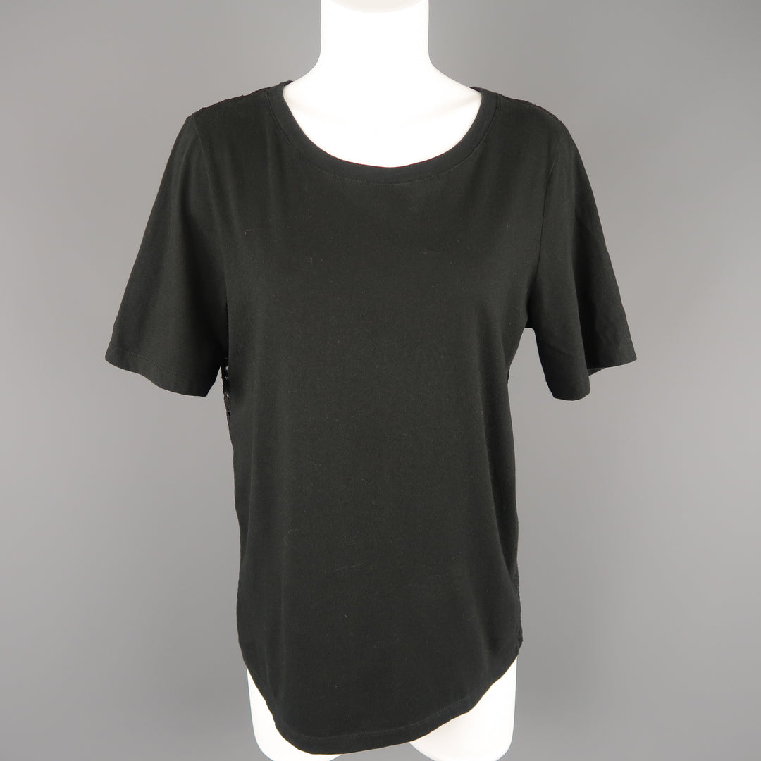 DKNY Size S Black Lace Back Jersey Crewneck  T-shirt