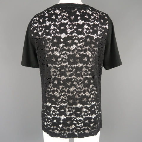 DKNY Size S Black Lace Back Jersey Crewneck  T-shirt DKNY
