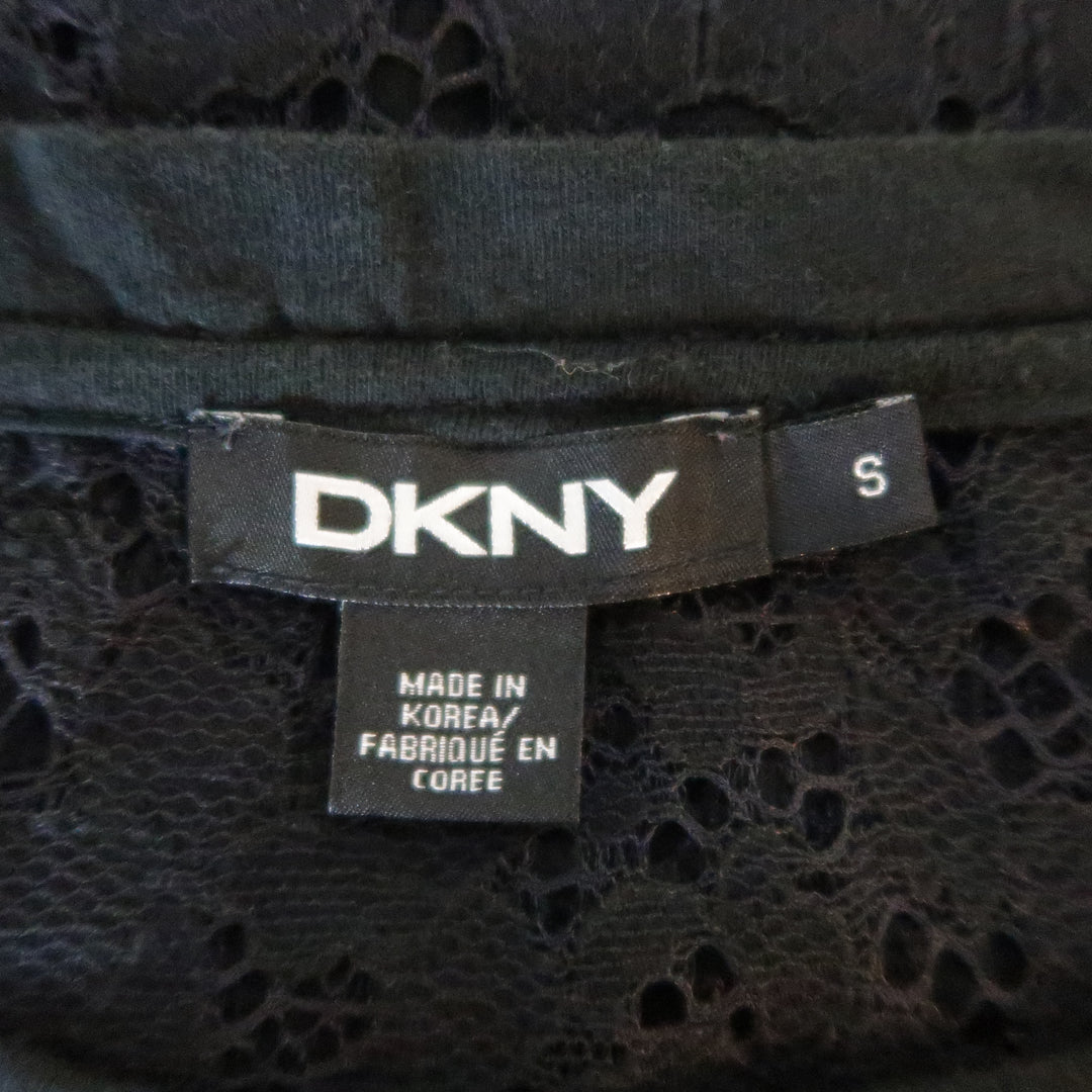 DKNY Size S Black Lace Back Jersey Crewneck  T-shirt
