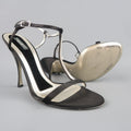 DOLCE & GABBANA 10 Black Silk & Leather Rhinestone T Strap Ankle Harness Sandals DOLCE & GABBANA