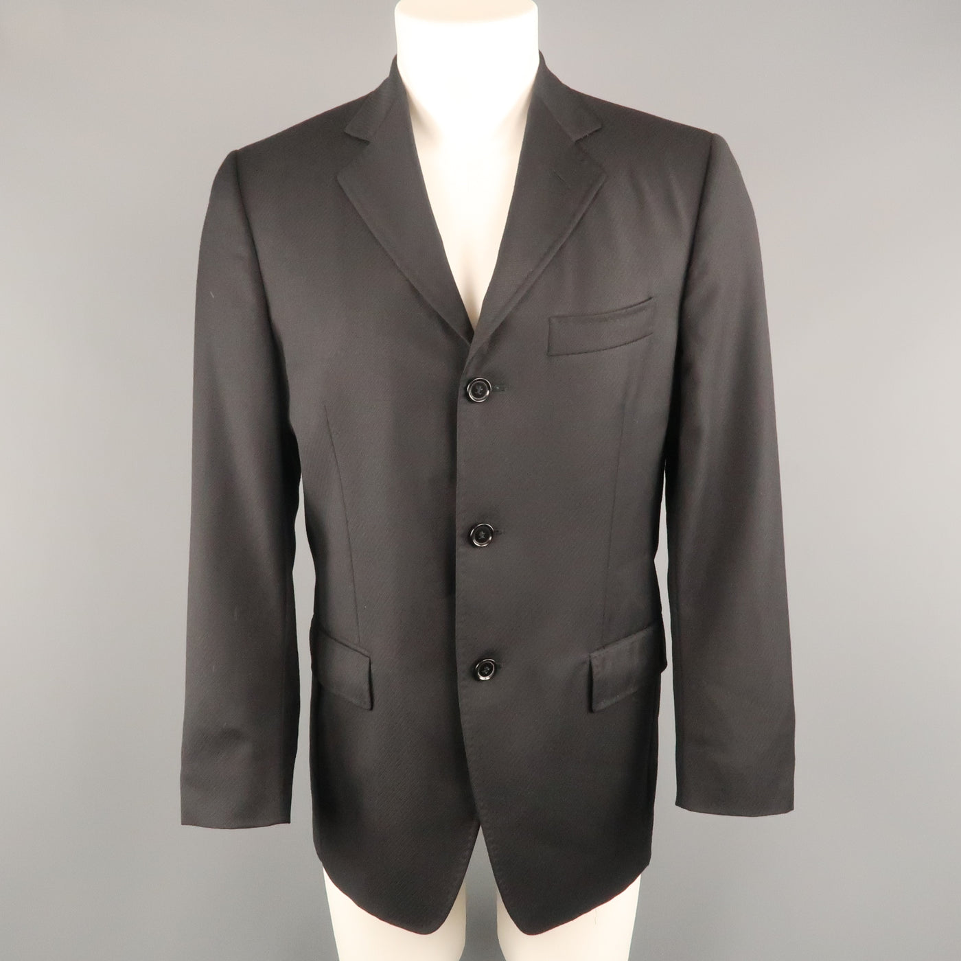 DOLCE & GABBANA 38 Short Black Diagonal Stripe Wool Notch Lapel  Sport Coat