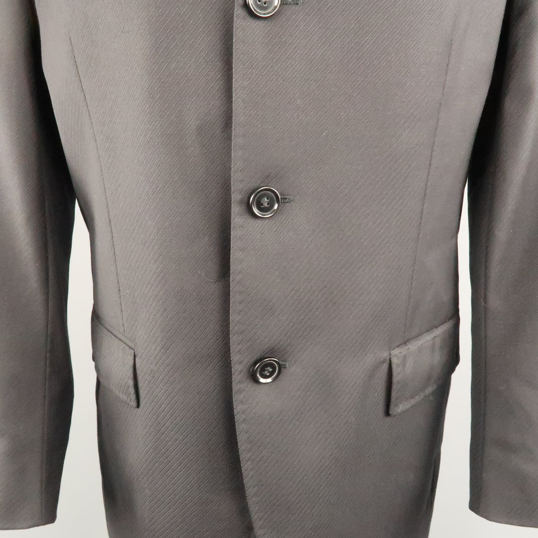 DOLCE & GABBANA 38 Short Black Diagonal Stripe Wool Notch Lapel  Sport Coat