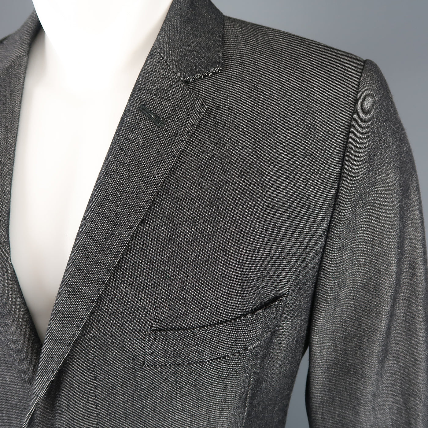 DOLCE & GABBANA 40 Dark Gray Solid Wool / Cotton Denim Hidden Placket Coat
