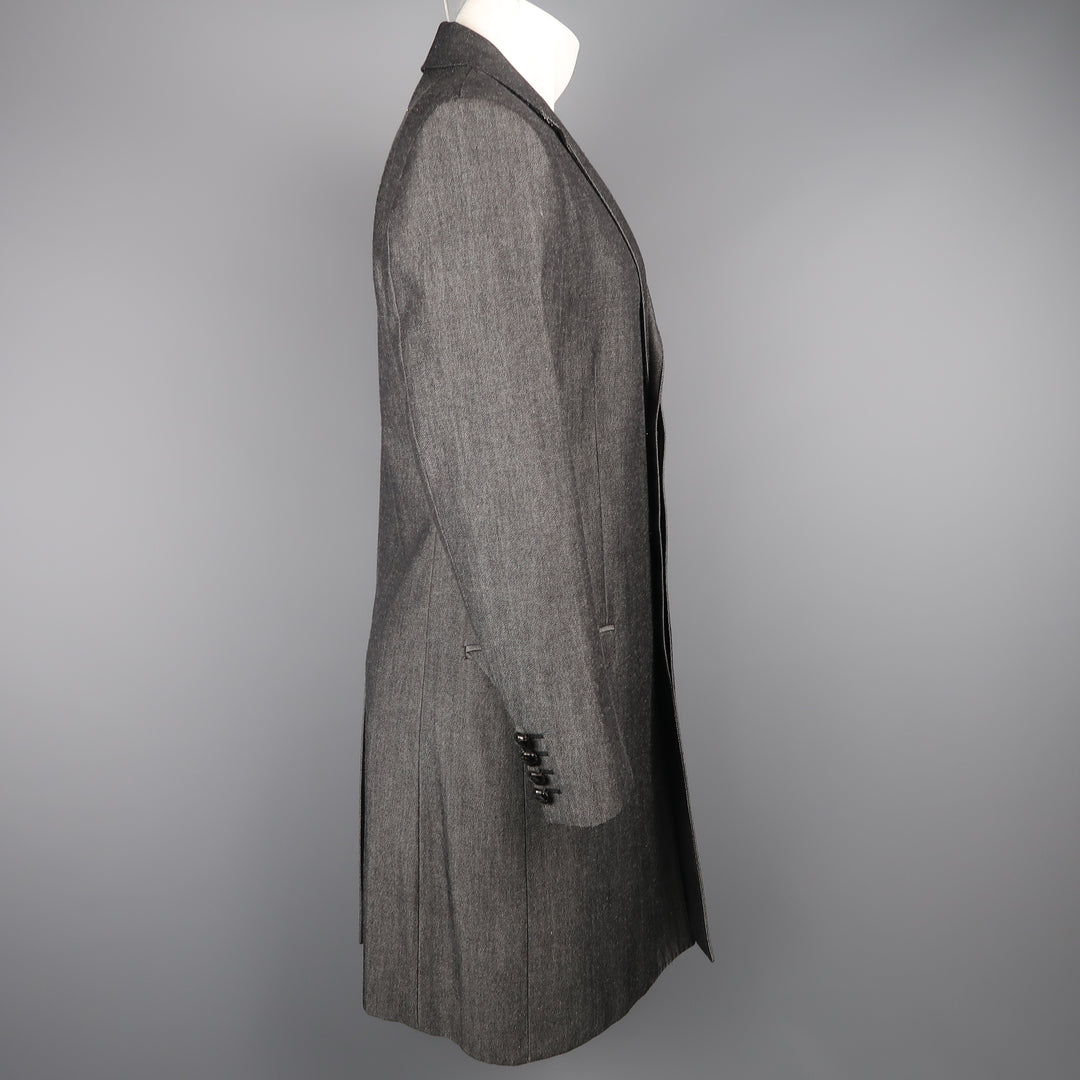 DOLCE &amp; GABBANA 40 Abrigo con tapeta oculta de mezclilla de algodón y lana lisa gris oscuro