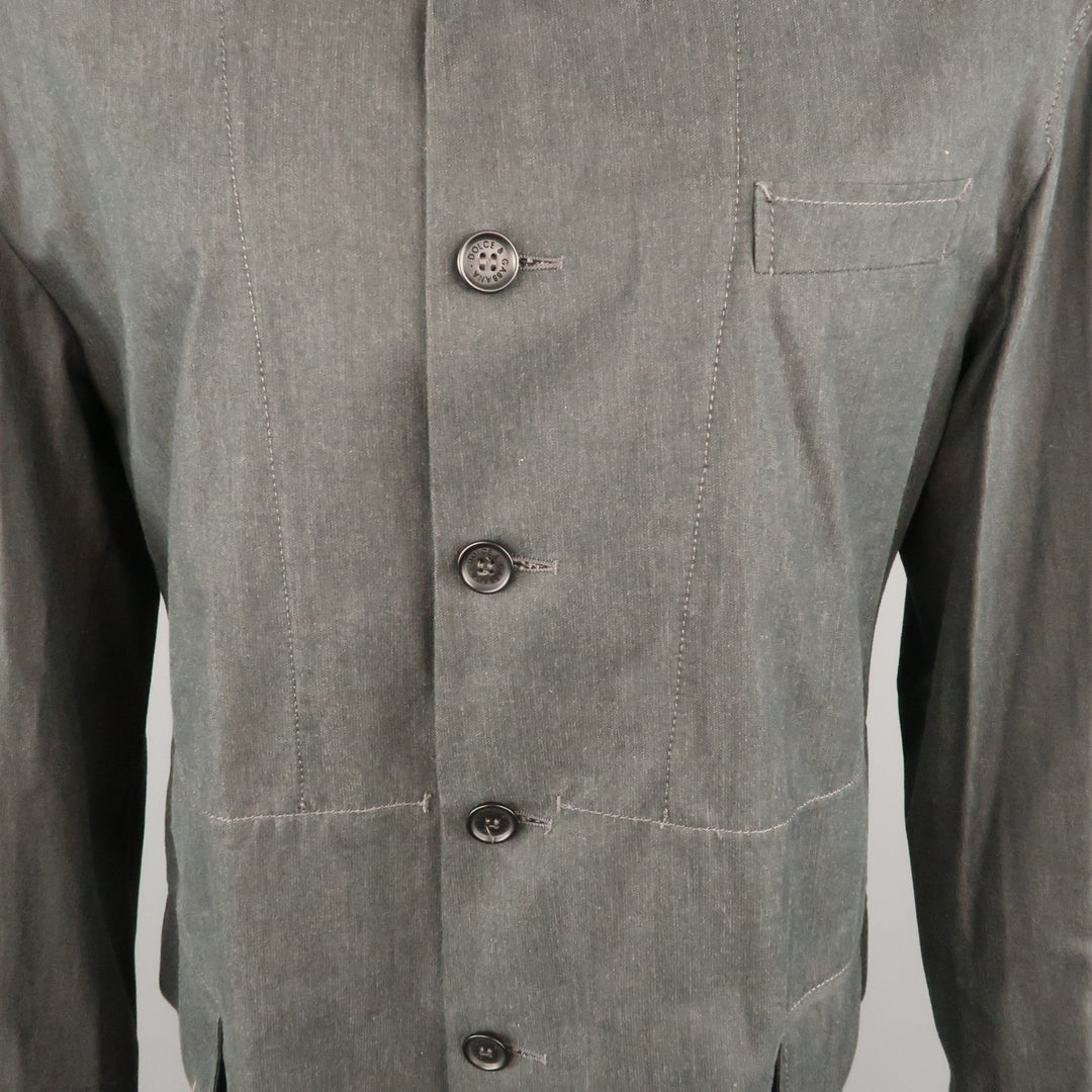 DOLCE & GABBANA 40 Gray Solid Cotton Notch Lapel  Sport Coat