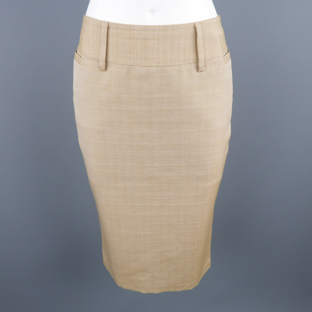 DOLCE & GABBANA Size 2 Beige Silk Pencil Skirt