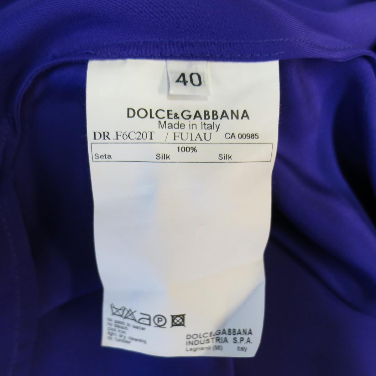 DOLCE & GABBANA Size 4 Purple Silk Satin A Line Short Puff Sleeve Cocktail Dress