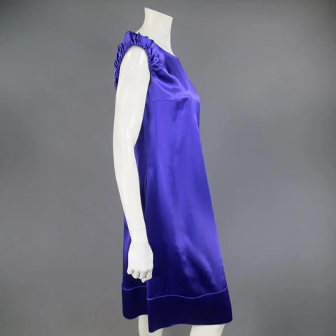 DOLCE & GABBANA Size 4 Purple Silk Satin A Line Short Puff Sleeve Cocktail Dress DOLCE & GABBANA
