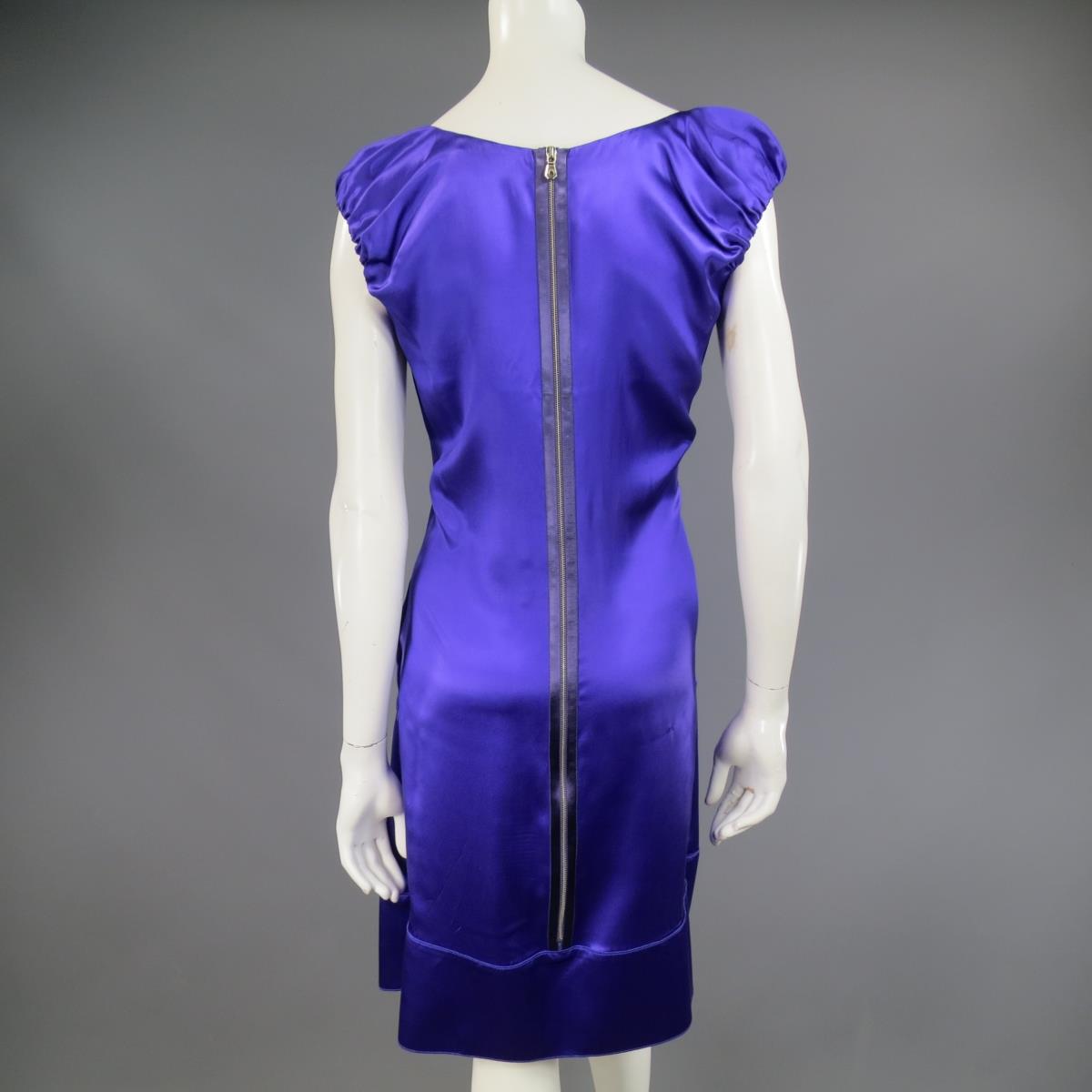 DOLCE & GABBANA Size 4 Purple Silk Satin A Line Short Puff Sleeve Cocktail Dress