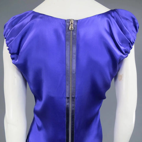 DOLCE & GABBANA Size 4 Purple Silk Satin A Line Short Puff Sleeve Cocktail Dress DOLCE & GABBANA