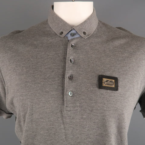 DOLCE & GABBANA Size 40 Gray Solid Cotton Button Down POLO
