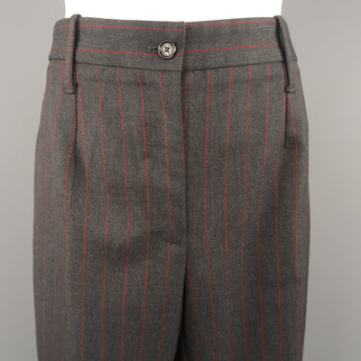DOLCE & GABBANA Size 6 Charcoal & Red Chalkstripe Wool Cuffed Dress Pants