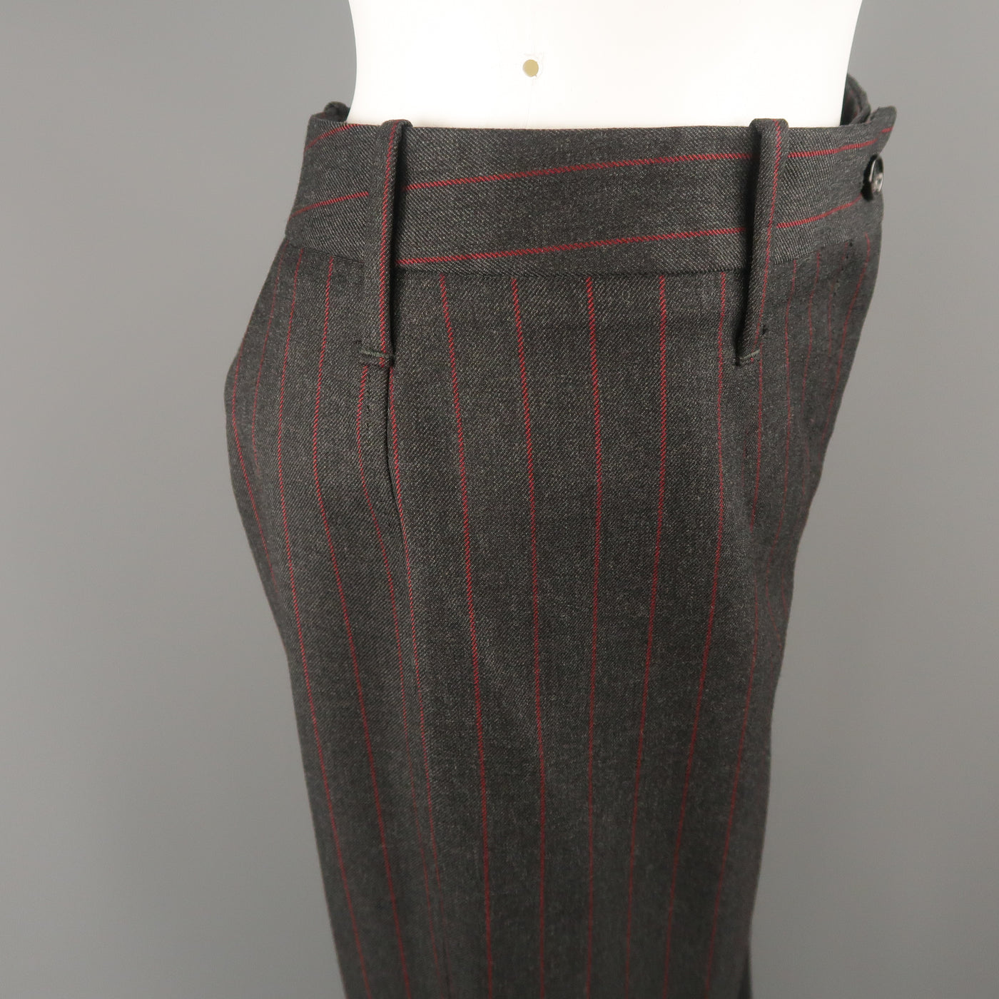 DOLCE & GABBANA Size 6 Charcoal & Red Chalkstripe Wool Cuffed Dress Pants