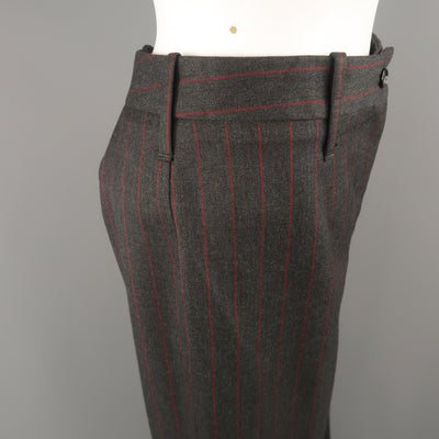 DOLCE & GABBANA Size 6 Charcoal & Red Chalkstripe Wool Cuffed Dress Pants