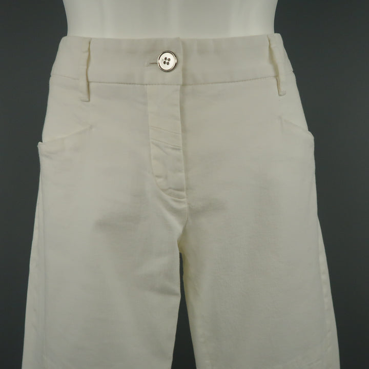 DOLCE & GABBANA Size 6 White Stretch Cotton Moto Detail Skinny Pants