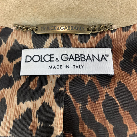 DOLCE & GABBANA Size 8 Beige & Brown Woven Silk Leather Trim Jacket