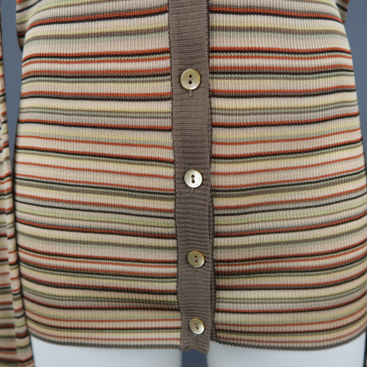 DOLCE & GABBANA Size 8 Beige Rayon / Silk Striped Scoop Neck Cardigan