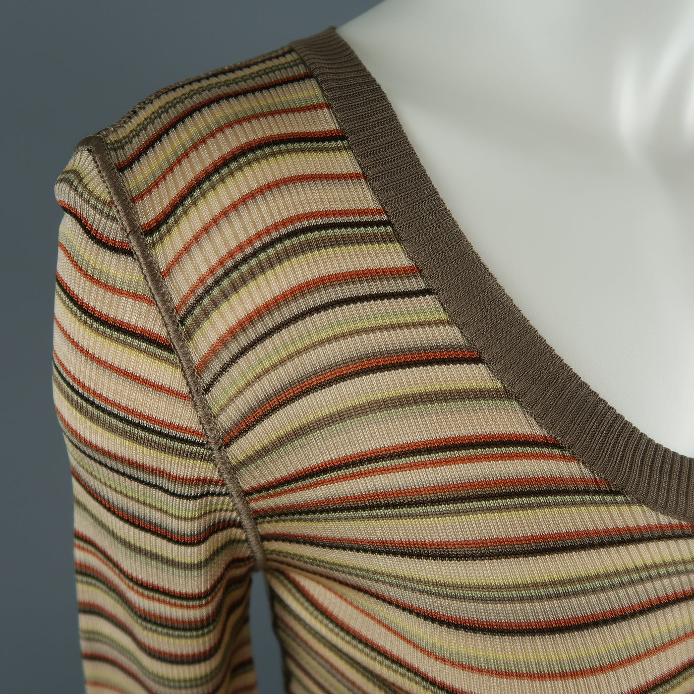 DOLCE & GABBANA Size 8 Beige Rayon / Silk Striped Scoop Neck Cardigan