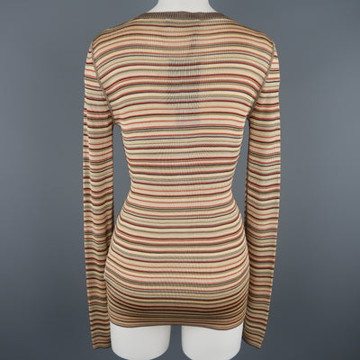 DOLCE & GABBANA Size 8 Beige Rayon / Silk Striped Scoop Neck Cardigan