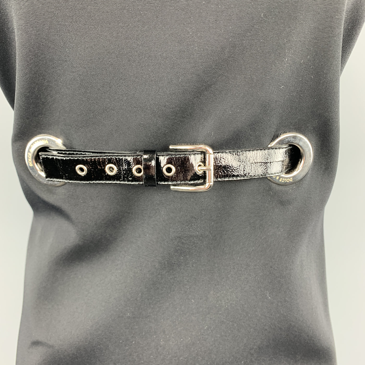DOLCE & GABBANA Size 8 Black Patent Belt Grommet Shift Dress