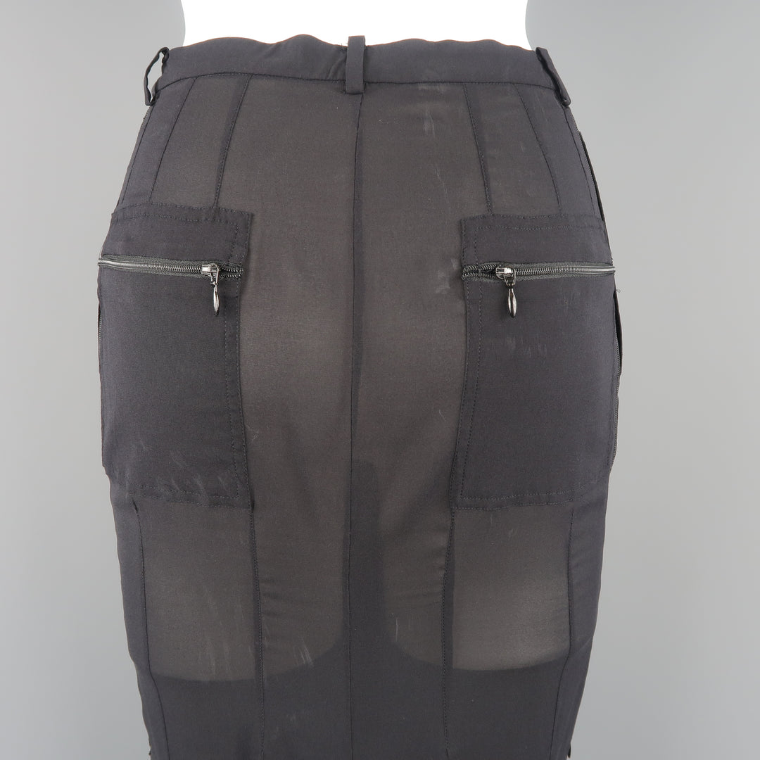 DOLCE & GABBANA Size S Black Stretch Chiffon Zip Long Fishtail Skirt