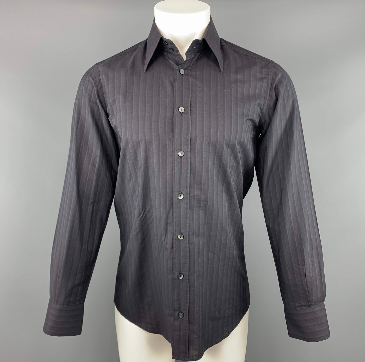 DOLCE & GABBANA Size S Black Stripe Cotton Button Up Long Sleeve Shirt