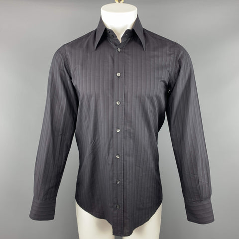 DOLCE & GABBANA Size S Black Stripe Cotton Button Up Long Sleeve Shirt