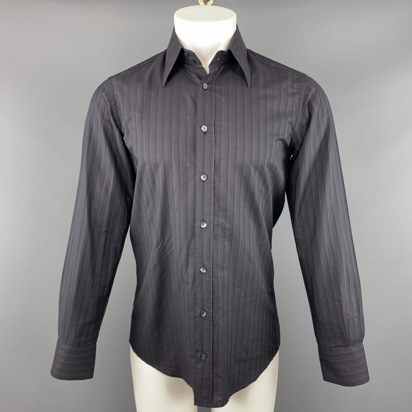 DOLCE & GABBANA Size S Black Stripe Cotton Button Up Long Sleeve Shirt