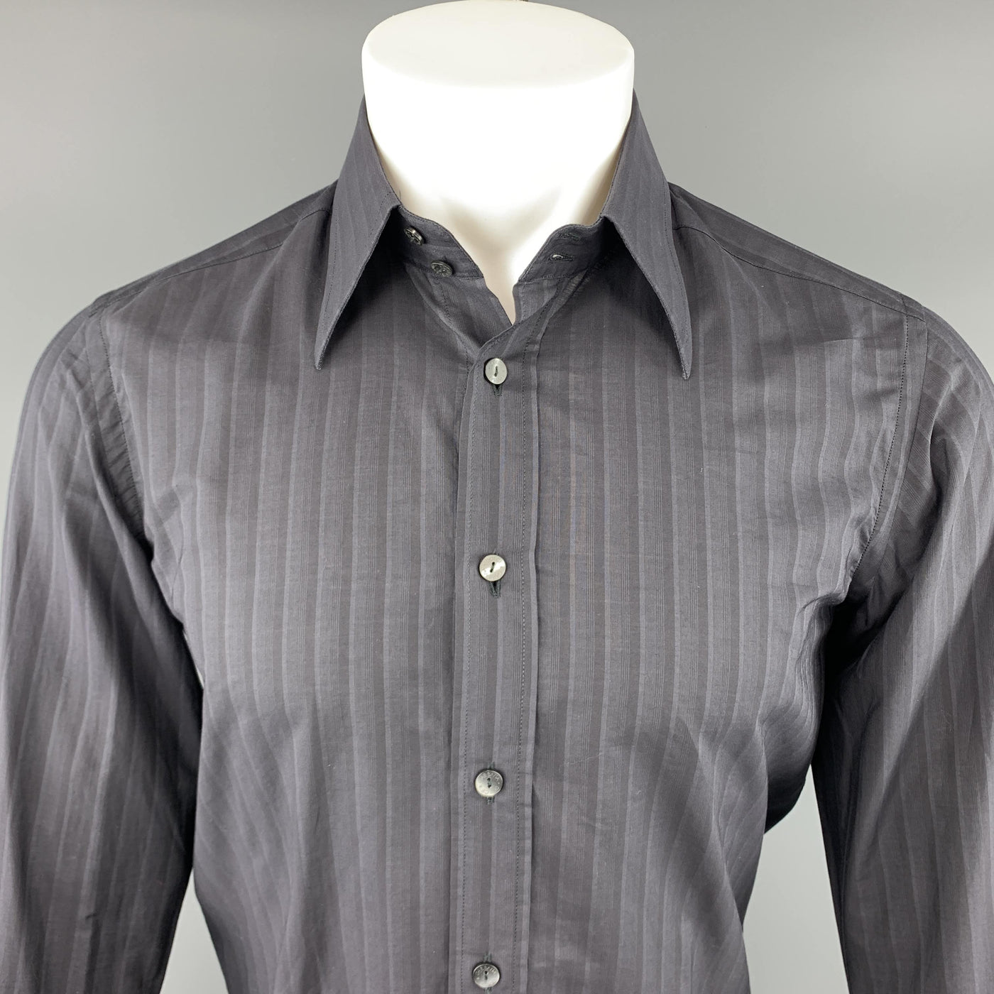 DOLCE & GABBANA Size S Black Stripe Cotton Button Up Long Sleeve Shirt