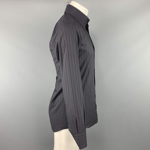 DOLCE & GABBANA Size S Black Stripe Cotton Button Up Long Sleeve Shirt