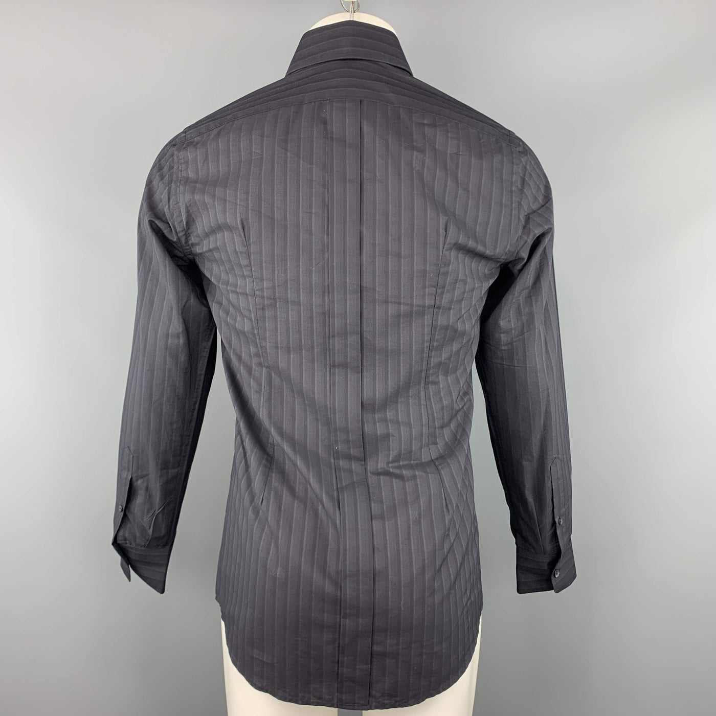 DOLCE & GABBANA Size S Black Stripe Cotton Button Up Long Sleeve Shirt