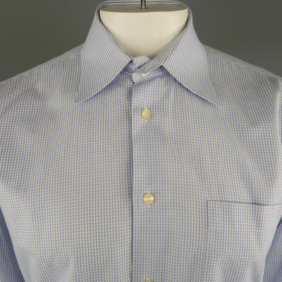 DOLCE & GABBANA Size XL Navy & White Window Pane Cotton Long Sleeve Shirt