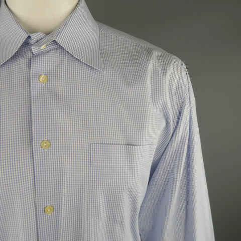 DOLCE & GABBANA Size XL Navy & White Window Pane Cotton Long Sleeve Shirt DOLCE & GABBANA