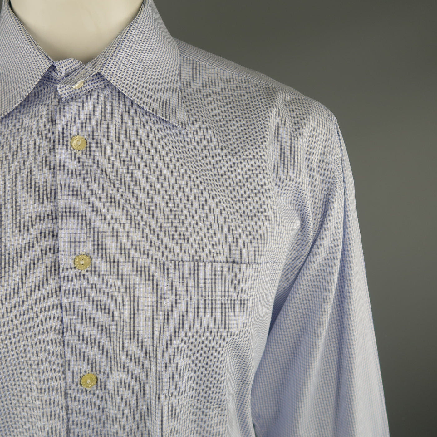 DOLCE & GABBANA Size XL Navy & White Window Pane Cotton Long Sleeve Shirt
