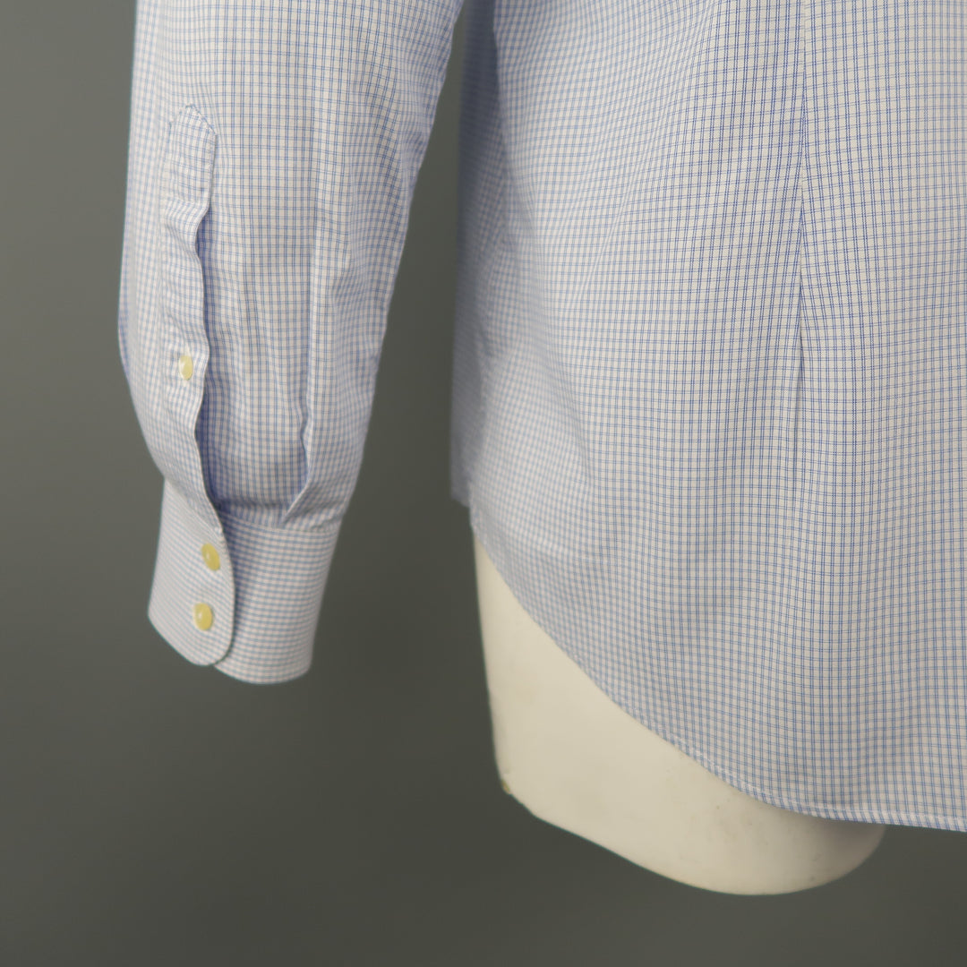 DOLCE & GABBANA Size XL Navy & White Window Pane Cotton Long Sleeve Shirt