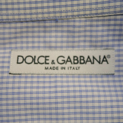 DOLCE & GABBANA Size XL Navy & White Window Pane Cotton Long Sleeve Shirt DOLCE & GABBANA