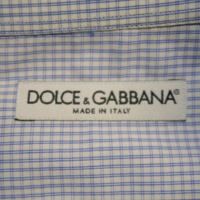 DOLCE & GABBANA Size XL Navy & White Window Pane Cotton Long Sleeve Shirt