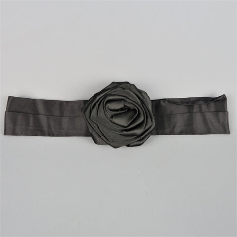 DONNA KARAN Black Silk Satin Rose Sash Belt DONNA KARAN