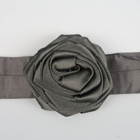 DONNA KARAN Black Silk Satin Rose Sash Belt DONNA KARAN