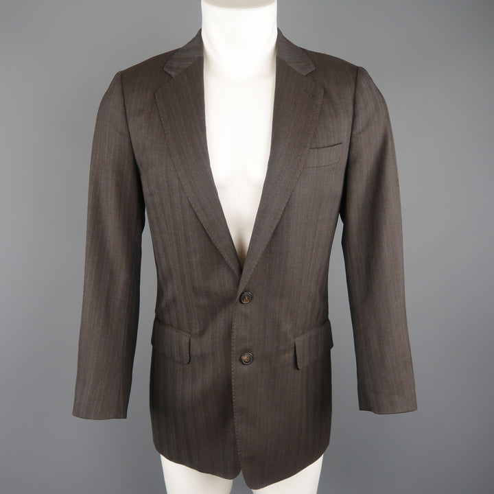 DRIES VAN NOTEN Size 36 Regular Brown Stripe Wool Blend Sport Coat