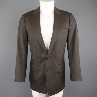 DRIES VAN NOTEN Chest Size 36 Regular Brown Stripe Wool Blend Sport Coat