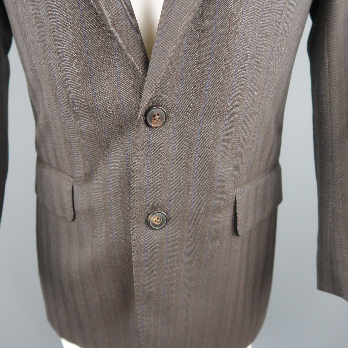 DRIES VAN NOTEN Chest Size 36 Regular Brown Stripe Wool Blend Sport Coat