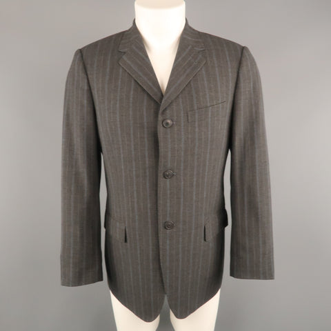 DRIES VAN NOTEN 38 Size 38 Gray & Blue Stripe Wool Notch Lapel  Sport Coat