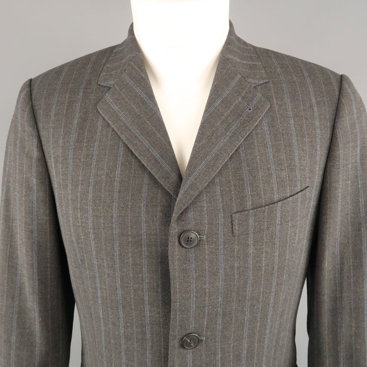 DRIES VAN NOTEN 38 Size 38 Gray & Blue Stripe Wool Notch Lapel  Sport Coat