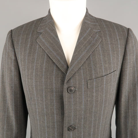 DRIES VAN NOTEN 38 Size 38 Gray & Blue Stripe Wool Notch Lapel  Sport Coat