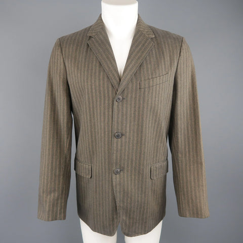 DRIES VAN NOTEN 38 Taupe Striped Herringbone  Cotton Notch Lapel Sport Coat DRIES VAN NOTEN