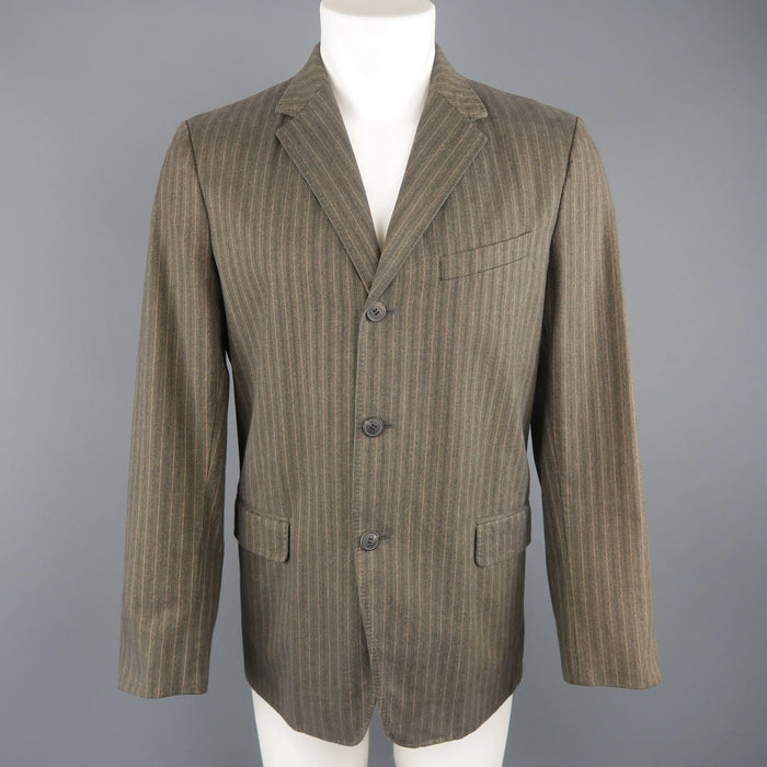 DRIES VAN NOTEN 38 Taupe Striped Herringbone  Cotton Notch Lapel Sport Coat