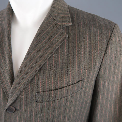 DRIES VAN NOTEN 38 Taupe Striped Herringbone  Cotton Notch Lapel Sport Coat DRIES VAN NOTEN