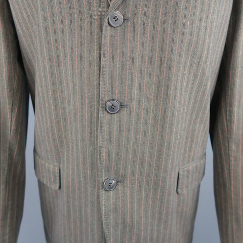 DRIES VAN NOTEN 38 Taupe Striped Herringbone  Cotton Notch Lapel Sport Coat DRIES VAN NOTEN