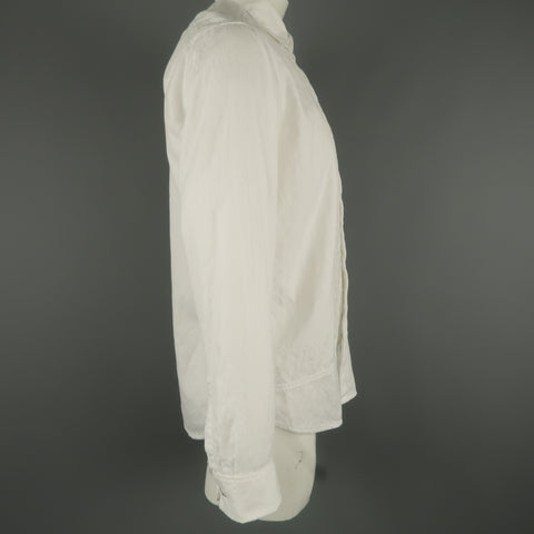 DRIES VAN NOTEN L Chemise à manches longues en jacquard blanc à manchette française plissée sur le devant 